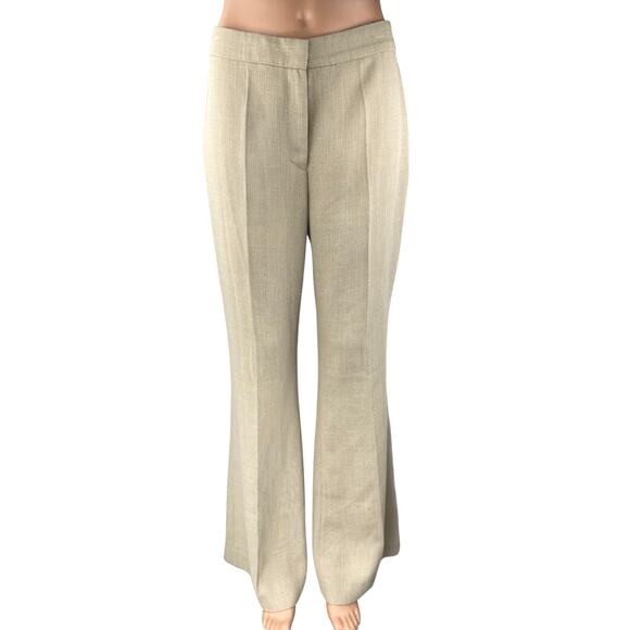 H&M Beige High Rise Pleated Flared Bootcut Bell Bottom Trousers Pants Size 6 - Picture 1 of 5